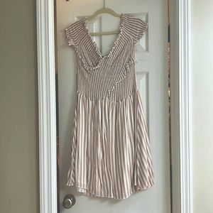 White & Tan Striped Dress! Perfect beach or summer dress!